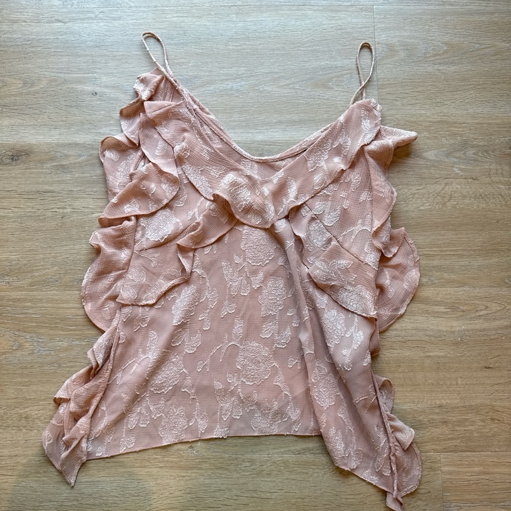 Zara Elegant Blush Pink Lace Ruffle Top XS